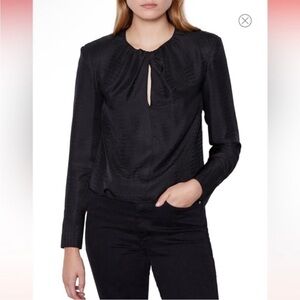 Frame Black 100% Silk Twist Keyhole Neck Jacquard Blouse Size Large Shoulderpad